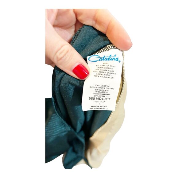 VTG Catalina Hunter Green Sheen Ribbed Onepiece Swimsuit Criss Cross Back NWT L - Picture 7 of 7